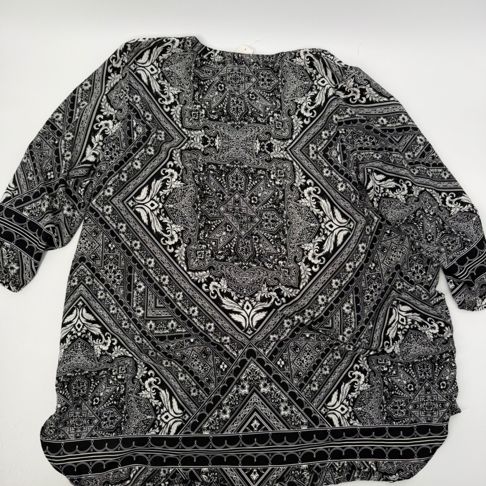NWT Roz & Ali 3X Black White Boho Paisley Tunic Blouse Plus Size Flowy‎ - Picture 8 of 11